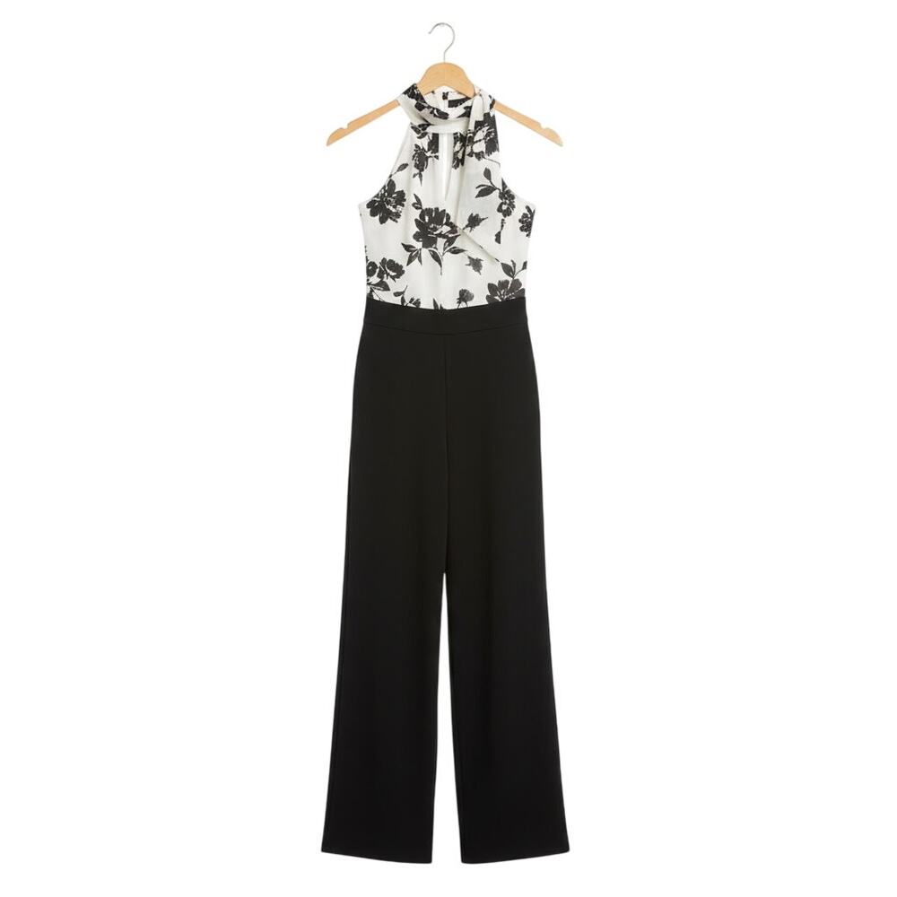 White House Black Market Floral Halter Neck Wide Leg Jumpsuit NWT Size 8 - Picture 2 of 5